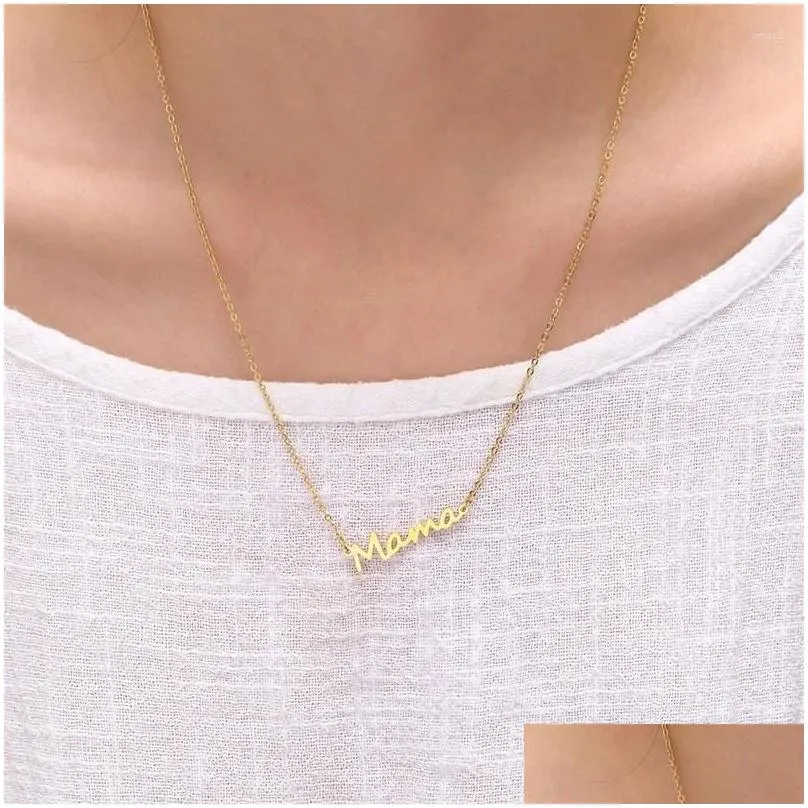 Pendant Necklaces Dainty Stainless Steel Mama Necklace Jewelry Sier Color Family Mothers Day For Moms Birthday Drop Delivery Dh2Sa