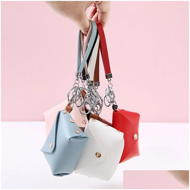 Keychains & Lanyards Keychains Creative Pu Leather Mini Bag Key Chains Car Rings Women Men Mti-Color Pendant Ornament Chic Fob Jewelr Dhgj9