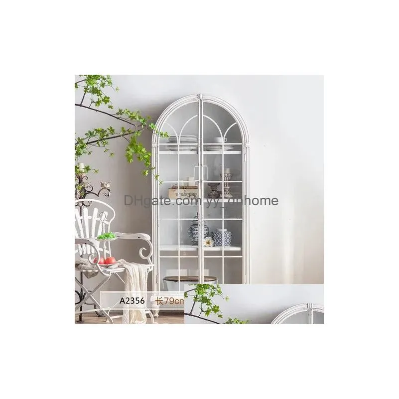 decorative plates wooden liquor cabinet display locker multi-layer arched glass door bookcase home living room against the wall