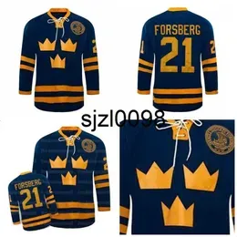 Sj98 #21 Peter Forsberg Jersey Team SWEDEN Ice Hockey Jerseys embroidered 100% Stithed Blue Custom Your Name & Number