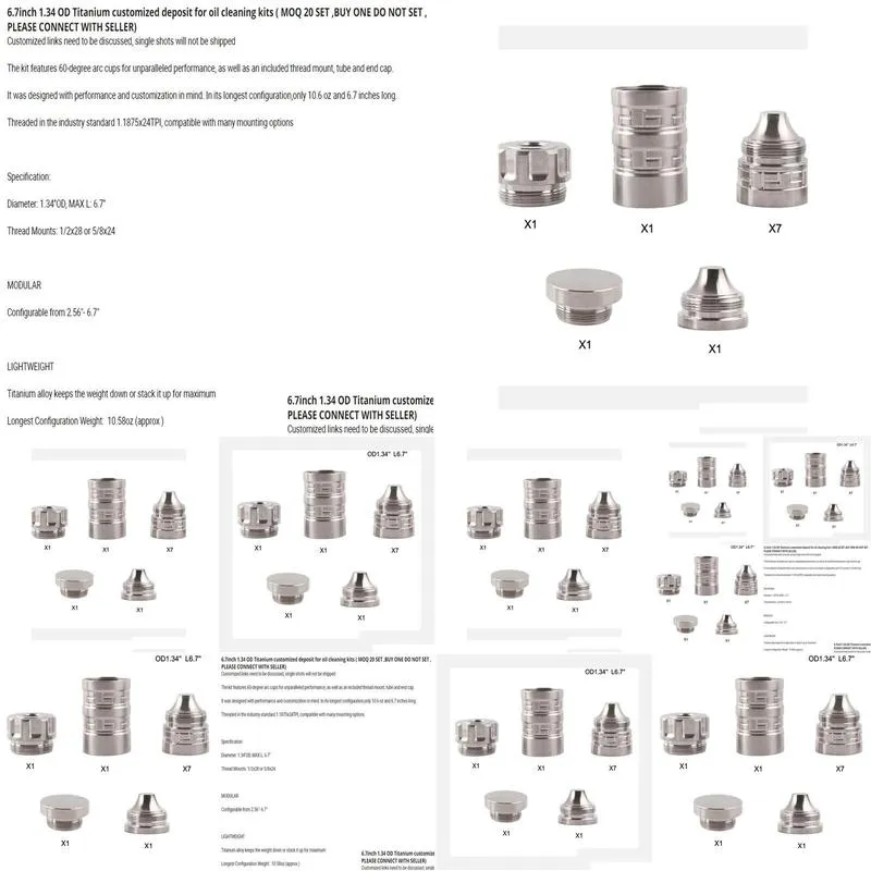 6.7``L 1.34``OD Titanium Modular screw kits 1.1875x24TPI thread cup 1/2x28 5/8-24 end cap 1-3/16x24 QT154A QT154B