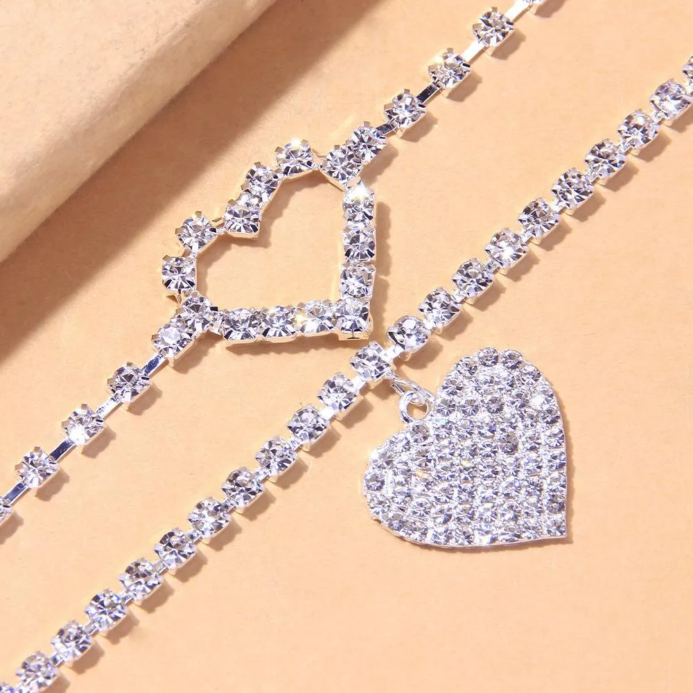 love anklet full of diamond shiny rhinestone anklet two-piece set