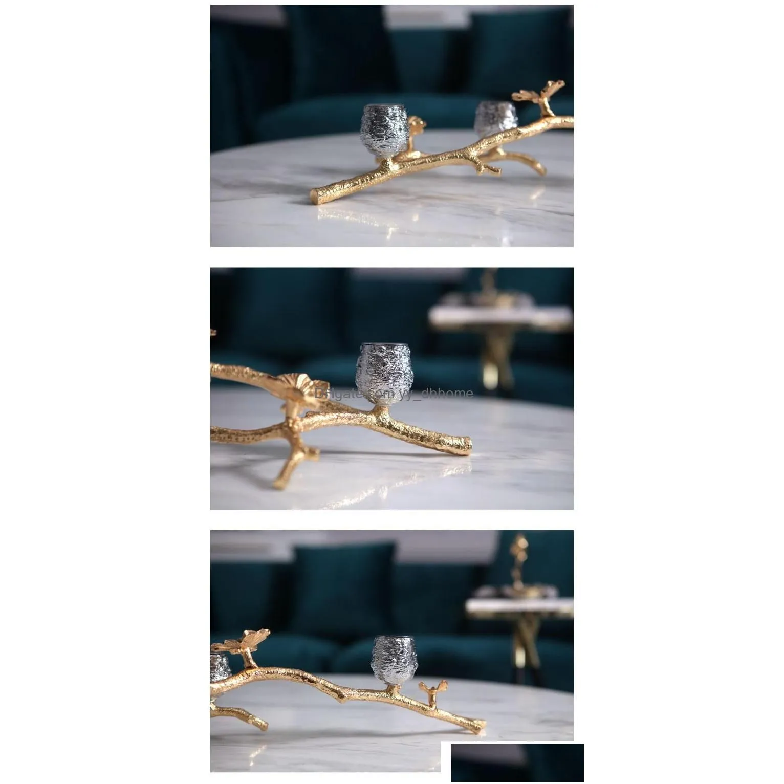 candle holders luxury golden silver ginkgo leaf branch decor alloy holder living room western restaurant villa atmosphere ornaments