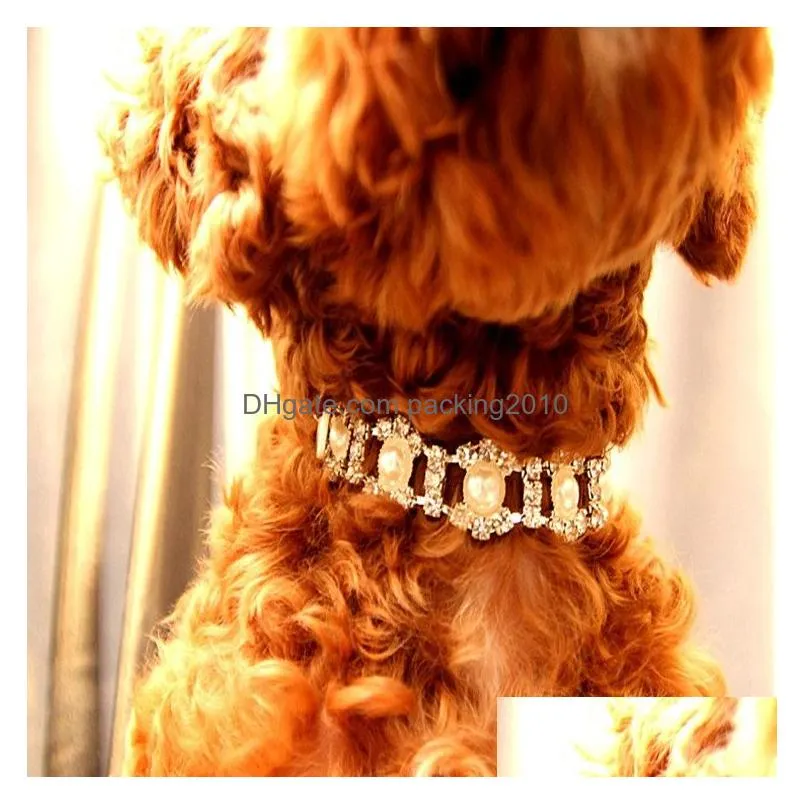 Dog Apparel Pet Cat Collar Necklace Dog Pearl White Rhinestone Jewelry Supplies Drop Delivery Home Garden Pet Supplies Dog Supplies Dhqzv