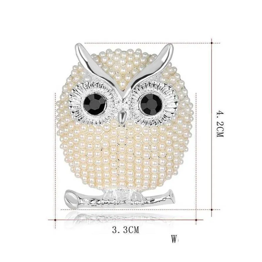 Pins, Brooches Owl Brooch Pearl Pins Sier Gold Bird Brooches Business Suit Dress Tops Cor For Women Men Fashion Jewelry Will And Drop Dhtpg