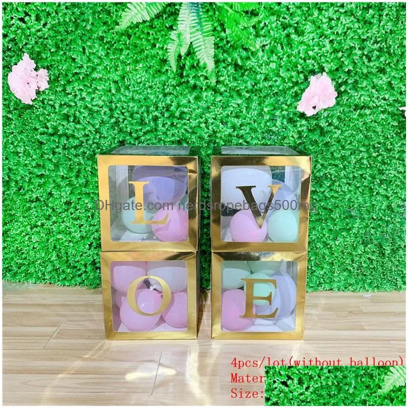 Gift Wrap 4Pcs Clear Cardboard Cube Box Plastic Balloon Gift Baby Shower Paper Bag Party Favor Candy Dragee Cake Wedding Packaging7709 Otwlv