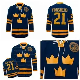 College Hockey Wears #21 Peter Forsberg Jersey Team SWEDEN Ice Hockey Jerseys embroidered 100% Stithed Blue Custom Your Name & Number