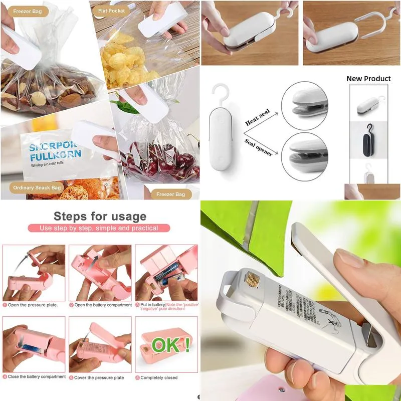 Bag Clips Heat Sealing Bag Hine Package Sealer Bags Thermal Plastic Food Closure Portable Packing Kitchen Accessories Drop Delivery Ho Otrm1