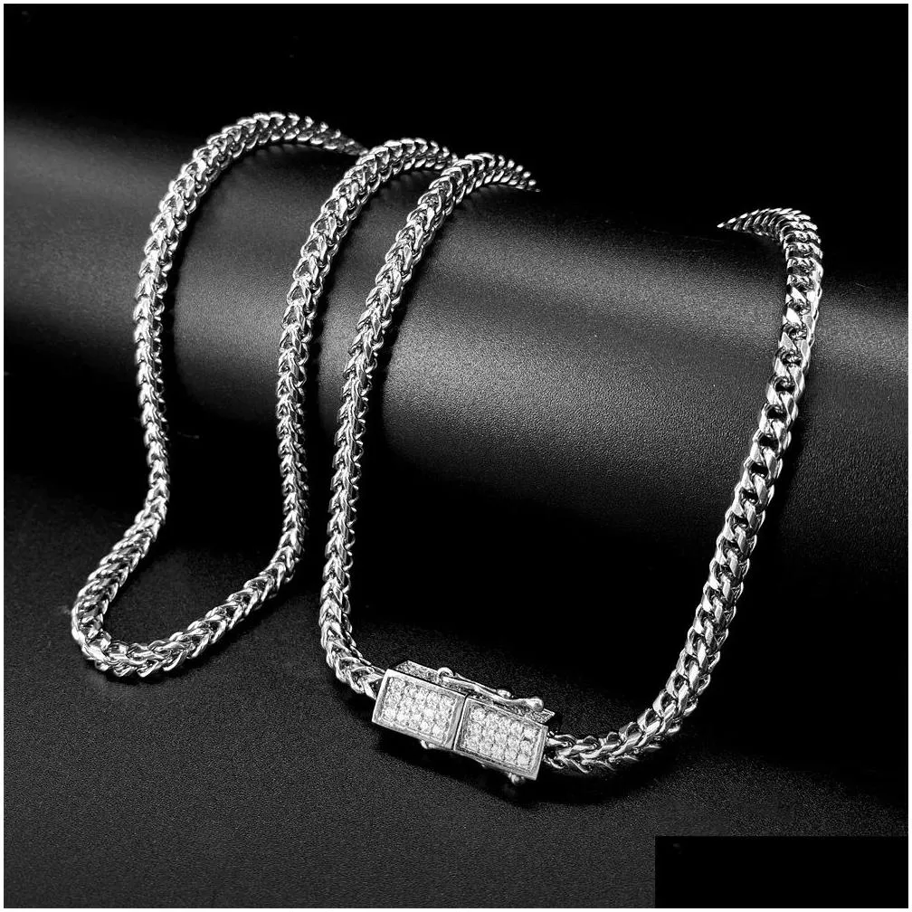 Chains Cuban Link Chains Necklaces Designer Necklace For Men Square Buckle With Diamond Stainless Steel Non Tarnish Plated Gold Chain Dhpvi