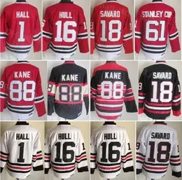 Men Vintage Retro Ice Hockey 16 Brett Hull Jersey 1 Glenn Hall 18 Denis Savard 61  Cup 88 Patrick Kane 35 Tony Esposito Home Black