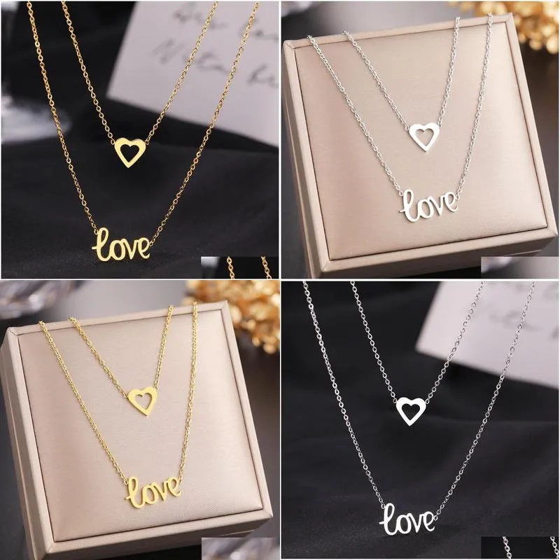 Chains Stainless Steel Necklaces Romantic Heart Love Pendants Mtilayer Chain Choker Exquisite Necklace For Women Jewelry Drop Delivery Otlag