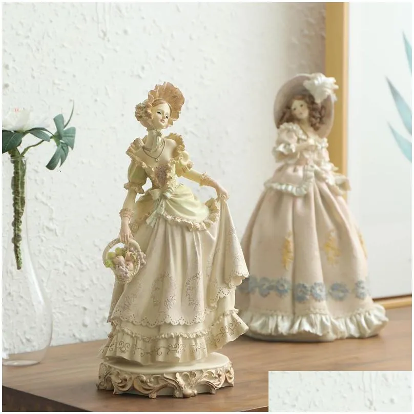 Decorative Objects Figurines European Victorian Girl Beauty Resin Statue Ornaments Home Livingroom Desktop Sculpture Craft Cabinet Store Decoration