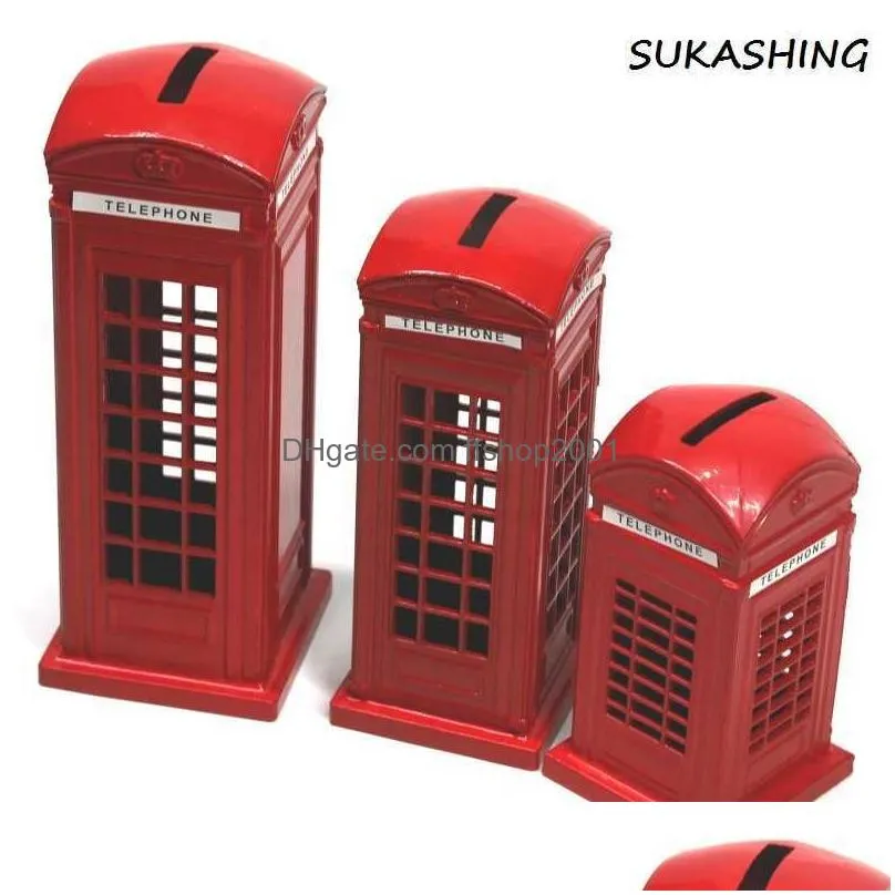 london telephone booth red die cast money box piggy bank uk souvenir s for kids home christmas decoration 210811