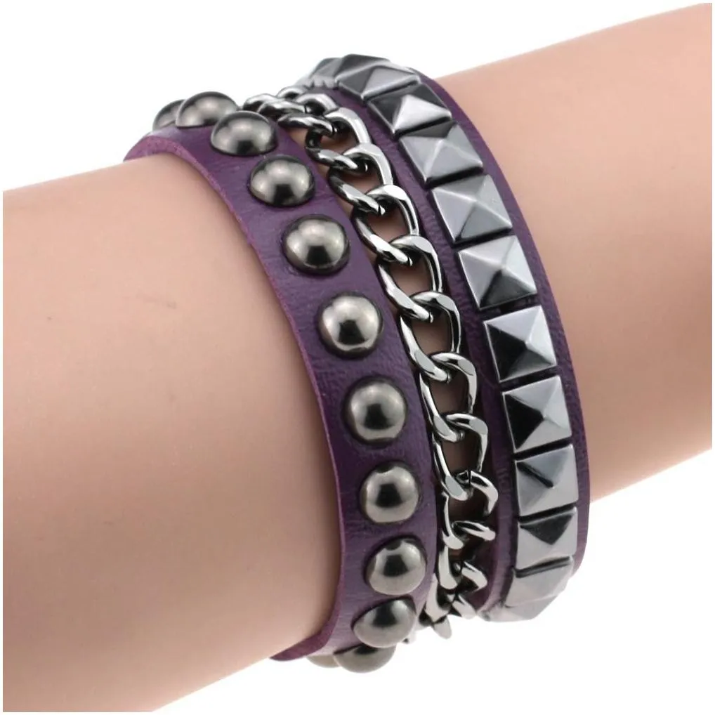 Bangle Stage Wear Dance Accessories Layered Leather Studded Bracelet Men Women Punk Band Rock Bangle Goth Jewelry Cosplay Emo Gothic Oth2D