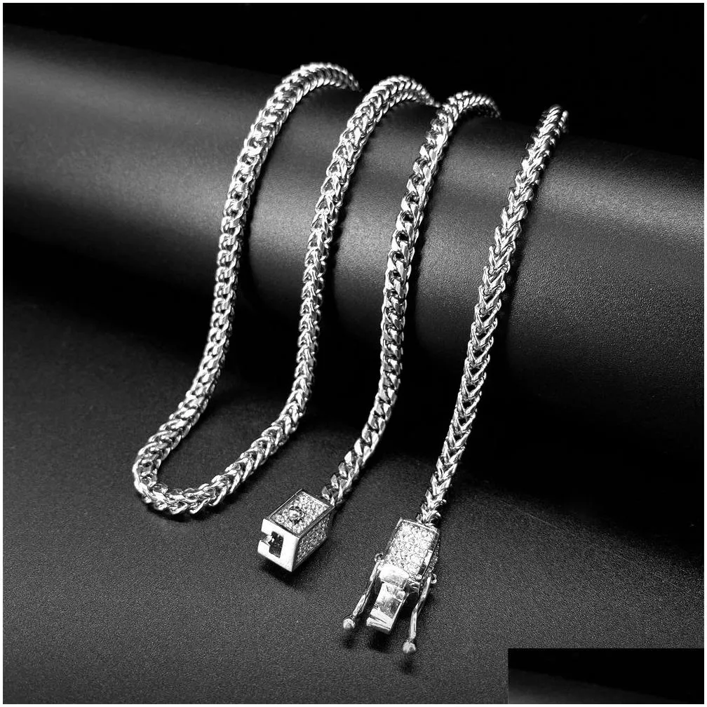 Chains Cuban Link Chains Necklaces Designer Necklace For Men Square Buckle With Diamond Stainless Steel Non Tarnish Plated Gold Chain Dhpvi