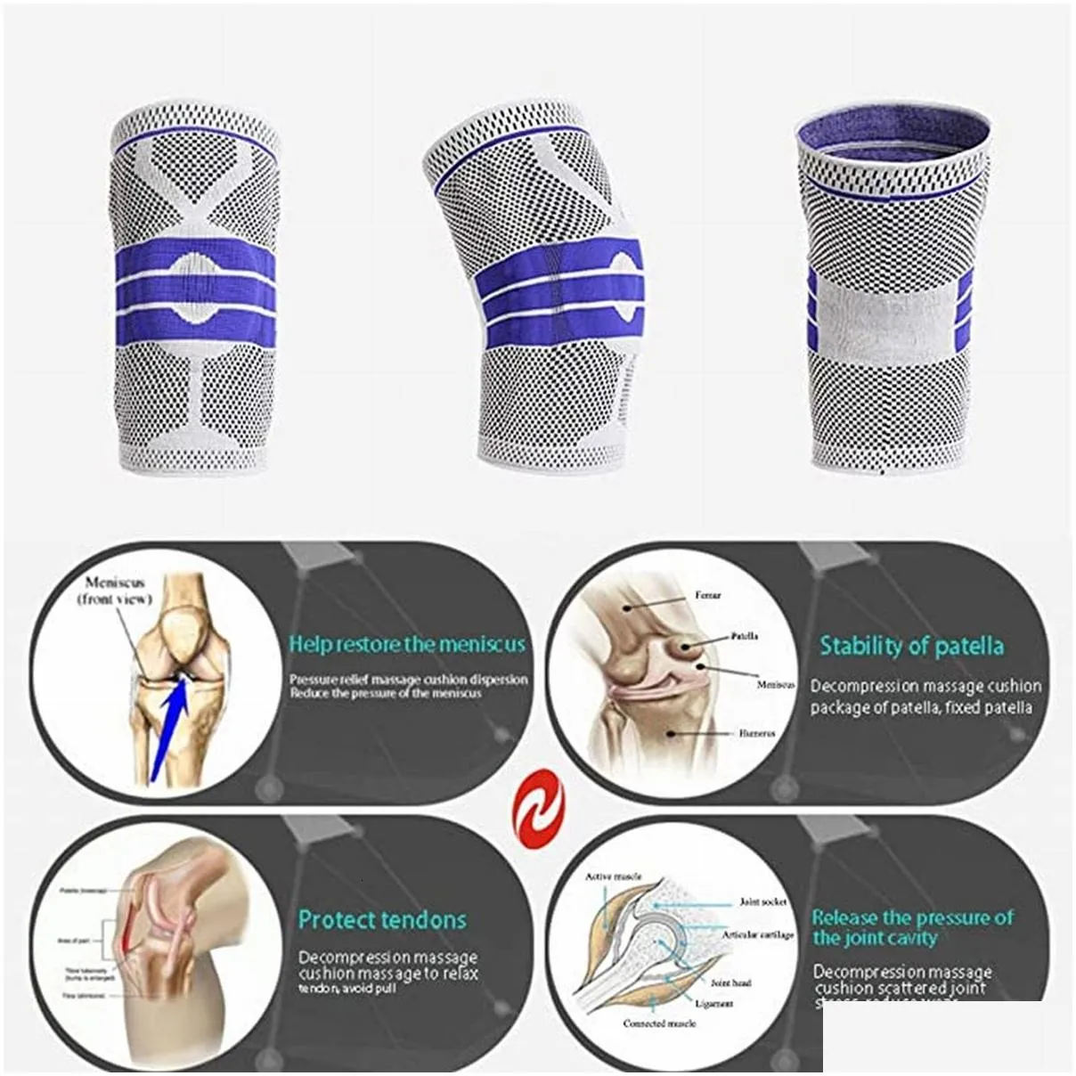 Elbow Knee Pads Knee Brace for Men Women Silicone Gel Spring Support Knee Pads Workout Meniscus Tear Joint Pain Relief Knee Compression Sleeve