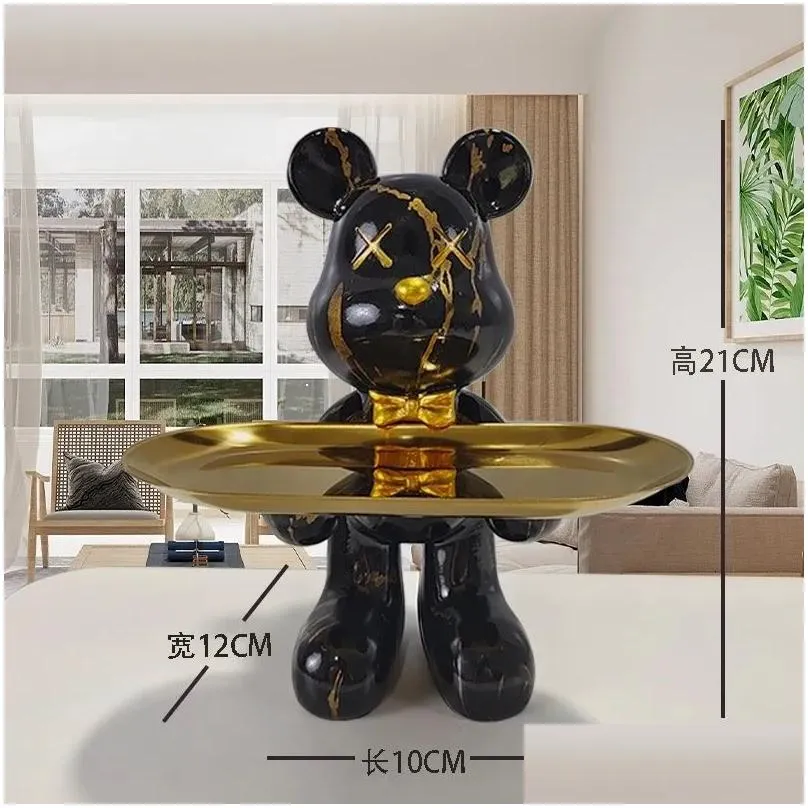 Decorative Objects Figurines Bear statue with tray storage animal handicraft resin sculpture keys sundries snacks table top decorations