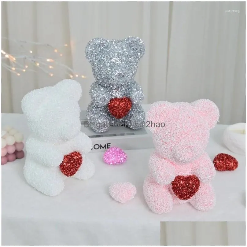 decorative flowers valentines day gift red rose bear flower artificial decoration lovers