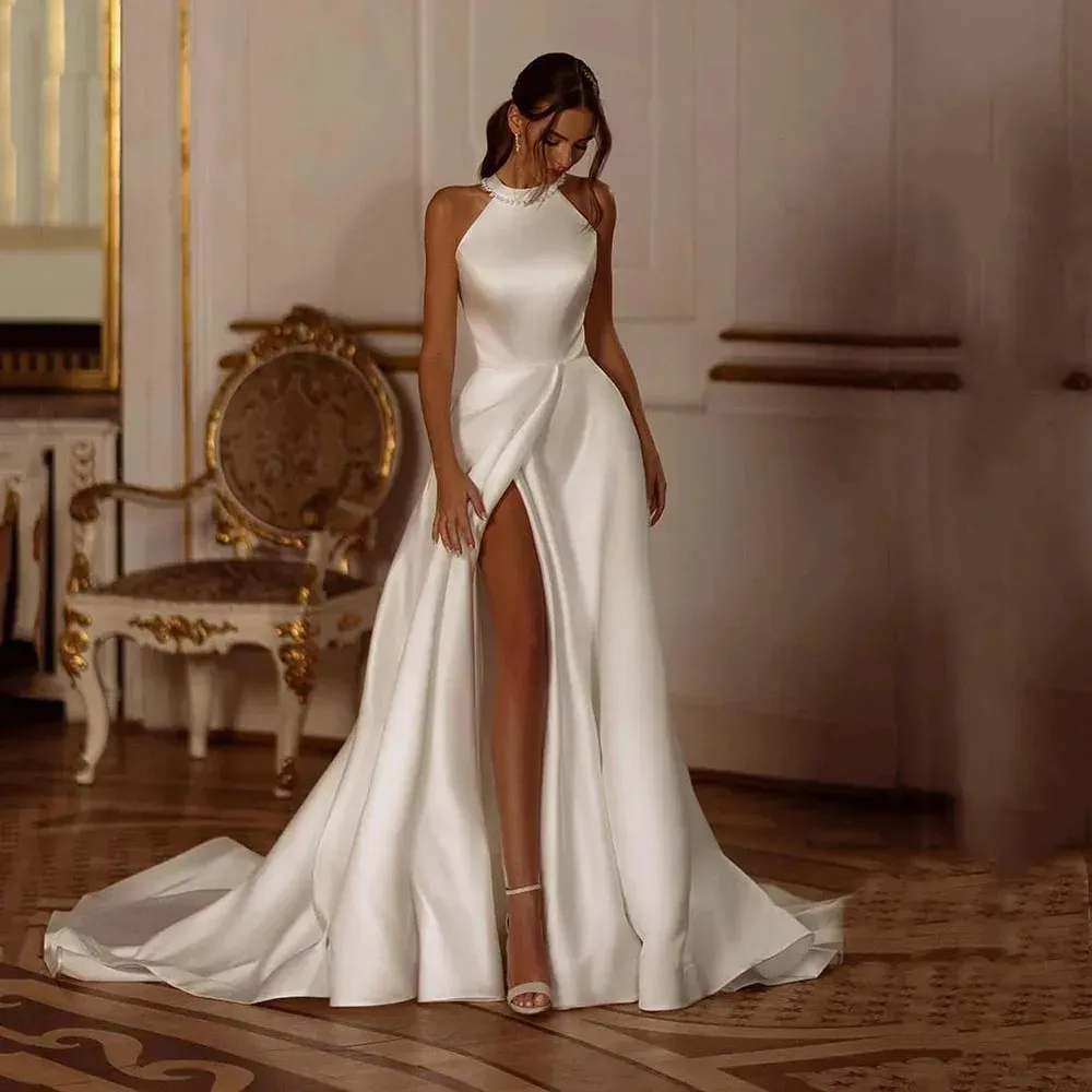 Modern 2024 A-Line Wedding Dresses Halter Neck Bow Sexy Princess Bride Bridal Gowns Robe De Mariee Vestidos De Novia YD