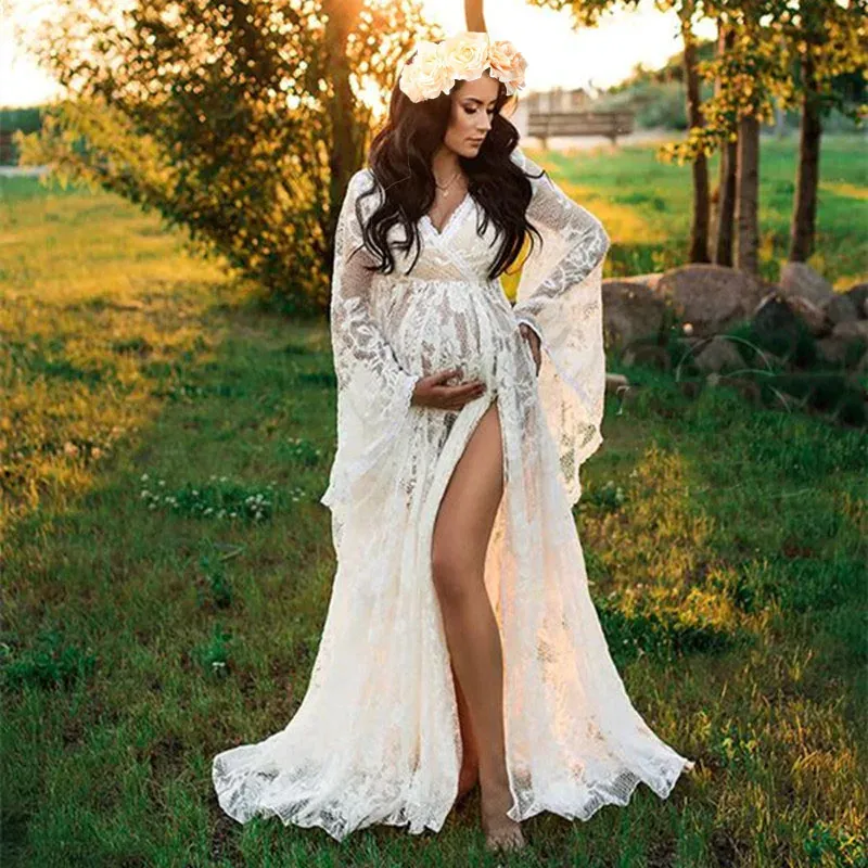 Boho Maternity Photography Outfit Dress Bohemian Pregnancy Photo Shoot Long Dresses Pregnant Woman Dress
