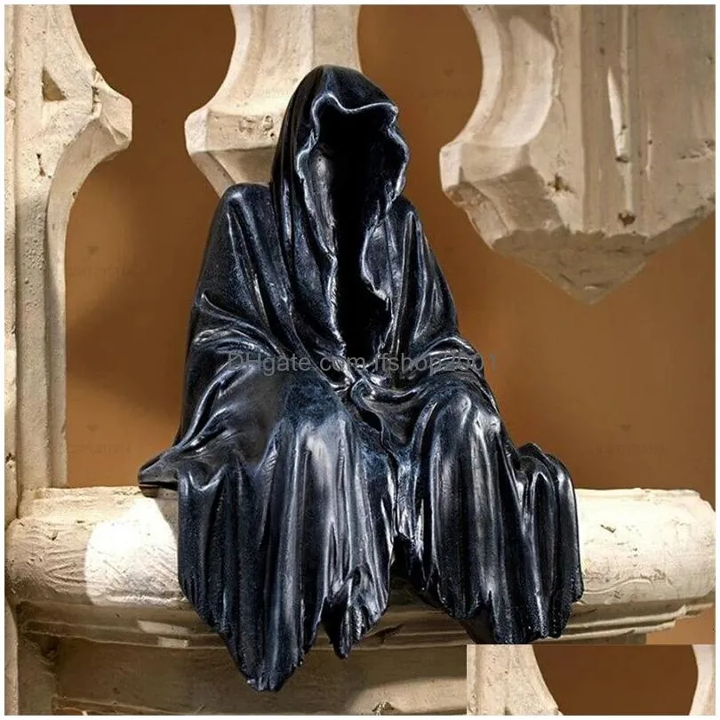 decorative objects figurines halloween various dark death ghost resin crafts horror skull reaper vintage statue ornaments desktop furniture decorations