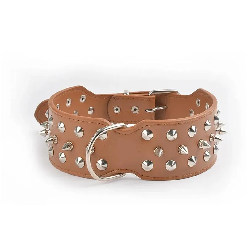 Dog Collars Adjustable Wide Spiked Collar Rivet PU Leather Cat Durable Spike Studded Pet For Small Medium Large Breed