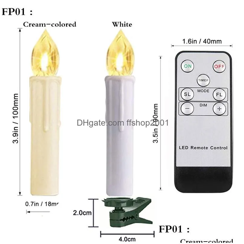 led christmas tree candle plastic flameless flicker timer remote control battery operated fake candles for year home decor 220510