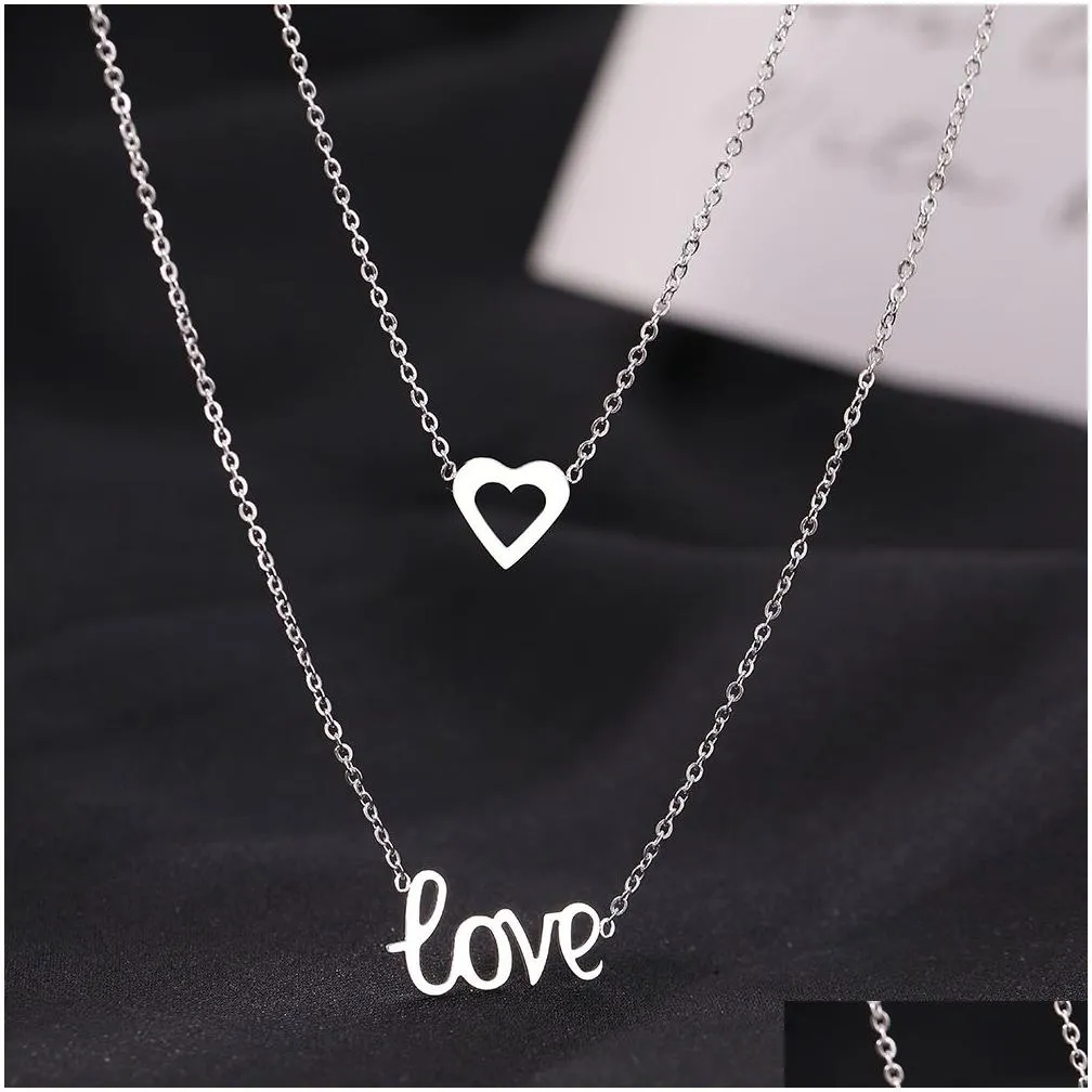 Chains Stainless Steel Necklaces Romantic Heart Love Pendants Mtilayer Chain Choker Exquisite Necklace For Women Jewelry Drop Delivery Otlag