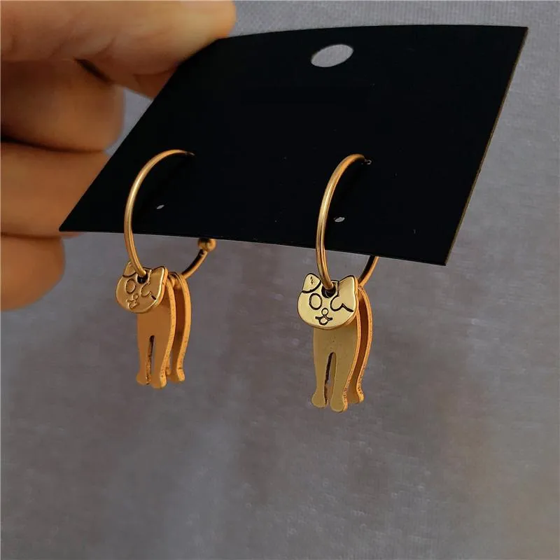 vintage do old hollow out funny cat ear ring three-dimensional creative cartoon animal ear ring