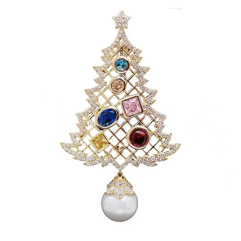 Pins, Brooches Brooches Christmas Tree Pearl Brooch Cubic Zirconias Pins Jewelry Colorf Rhinestone For Women Gift Coat Jwellery Drop Dhkdn