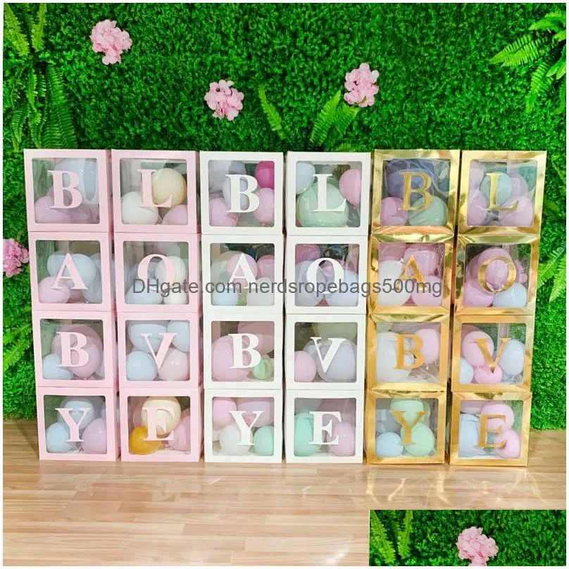 Gift Wrap 4Pcs Clear Cardboard Cube Box Plastic Balloon Gift Baby Shower Paper Bag Party Favor Candy Dragee Cake Wedding Packaging7709 Otwlv