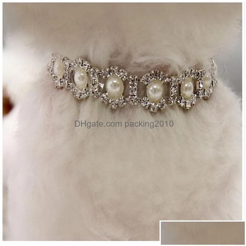 Dog Apparel Pet Cat Collar Necklace Dog Pearl White Rhinestone Jewelry Supplies Drop Delivery Home Garden Pet Supplies Dog Supplies Dhqzv