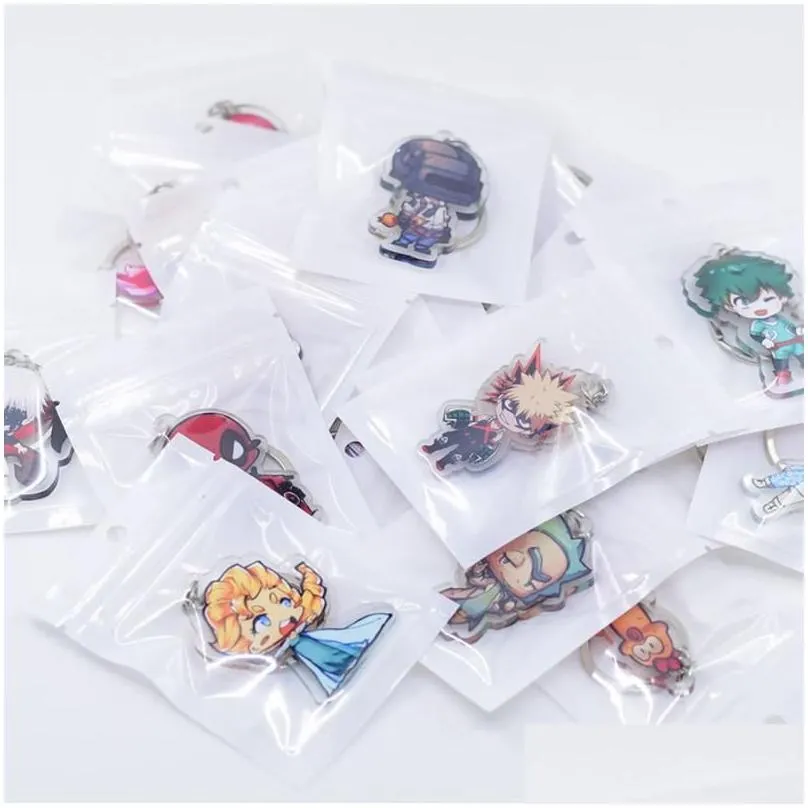 Keychains & Lanyards Keychains 100Pcs/Lot Hundreds Of Styles Acrylic Keychain Keyring High Quality Chibi Pendant Key Chain Accessorie Dhkah