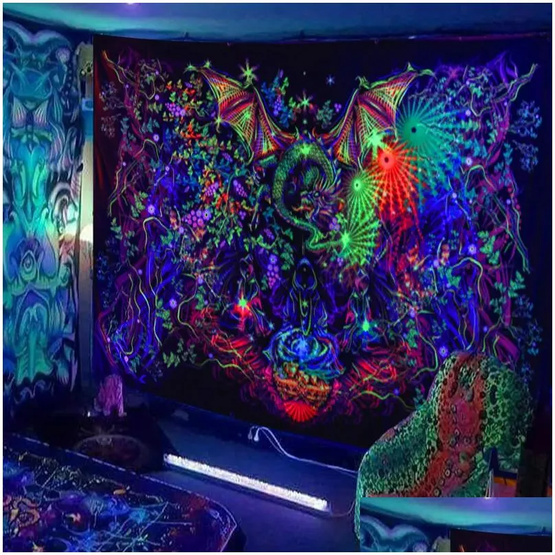 Tapestries escent Tapestry European and American Black Light Hanging Cloth Poster Home Decoration Background Psychedelic Trippy 230213