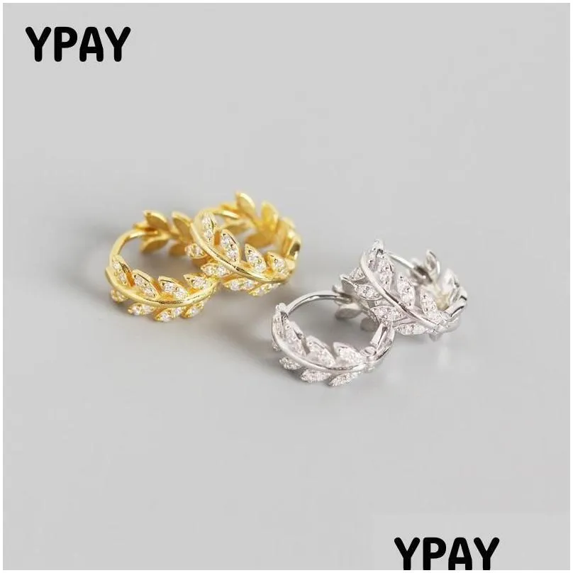 Hoop & Huggie Ypay 100 Pure 925 Sterling Sier Hoop Earrings For Women Europe Ins Shiny Zircon Exquisite Olive Leaf Earring Jewelry Ym Oto6P