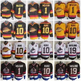 Throwback Vancouver Retro Canucks Hockey````10 Pavel Bure Jersey 1 Kirk Mclean 19 Markus Naslund Vintage Black White Yellow Team Stitching For