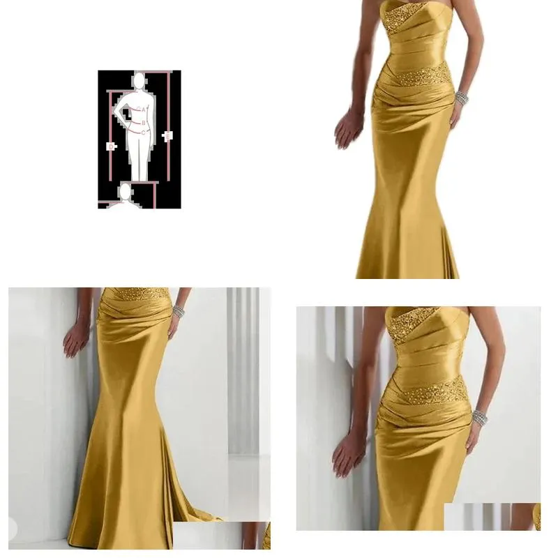 Prom Dresses 2024 Aso Ebi Gold Mermaid Dress Sweetheart Beaded Satin Evening Formal Party Second Reception Birthday Engagement Gowns D Otauf