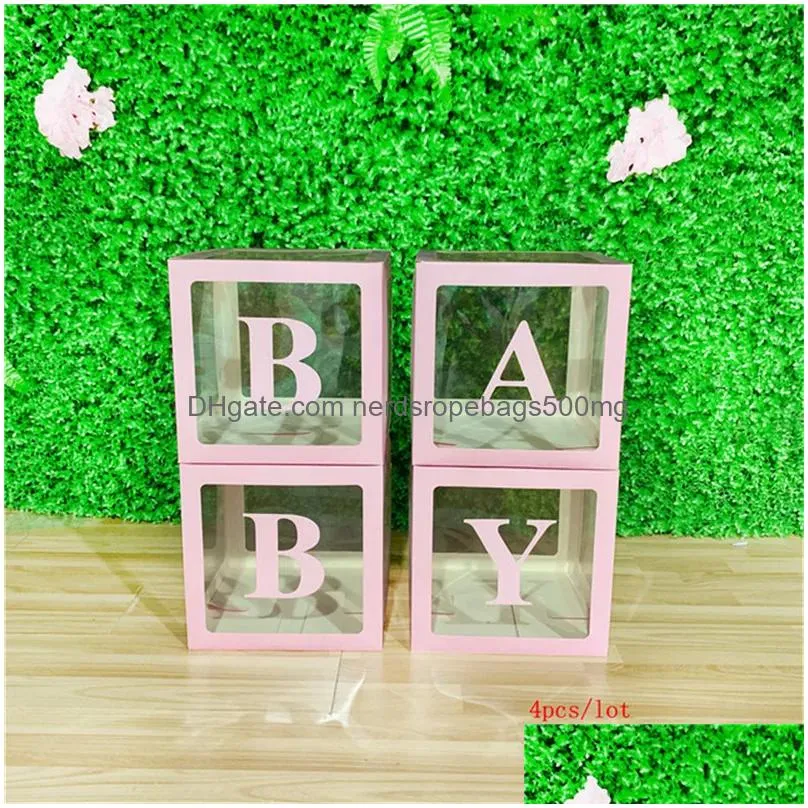 Gift Wrap 4Pcs Clear Cardboard Cube Box Plastic Balloon Gift Baby Shower Paper Bag Party Favor Candy Dragee Cake Wedding Packaging7709 Otwlv