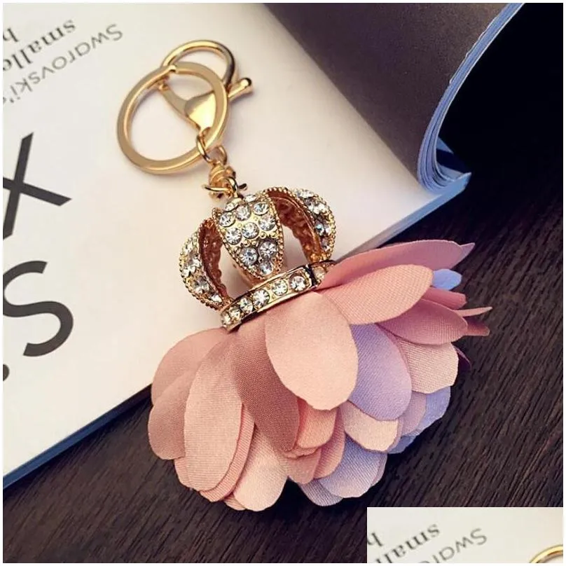 Keychains & Lanyards Keychains 10Pcs/Lot Girls Fashion Jewelry Flowers Crown Pendant Key Ring Bags Ornament Party Gift For Women Acce Dhld3