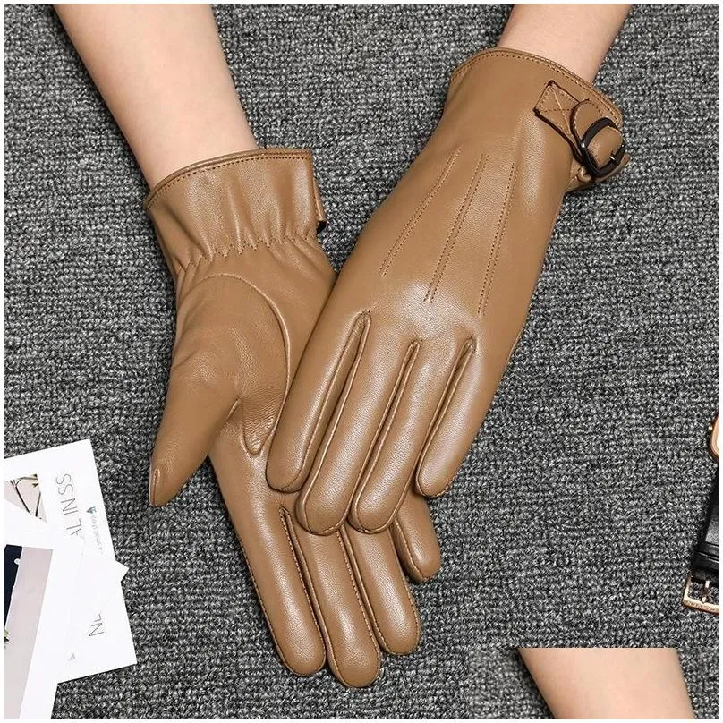 Five Fingers Gloves Real Leather Female High Quality Ladies Elegant Lambskin Autumn Winter Thermal Ped Lined Women Driving Drop Deliv Dhgve