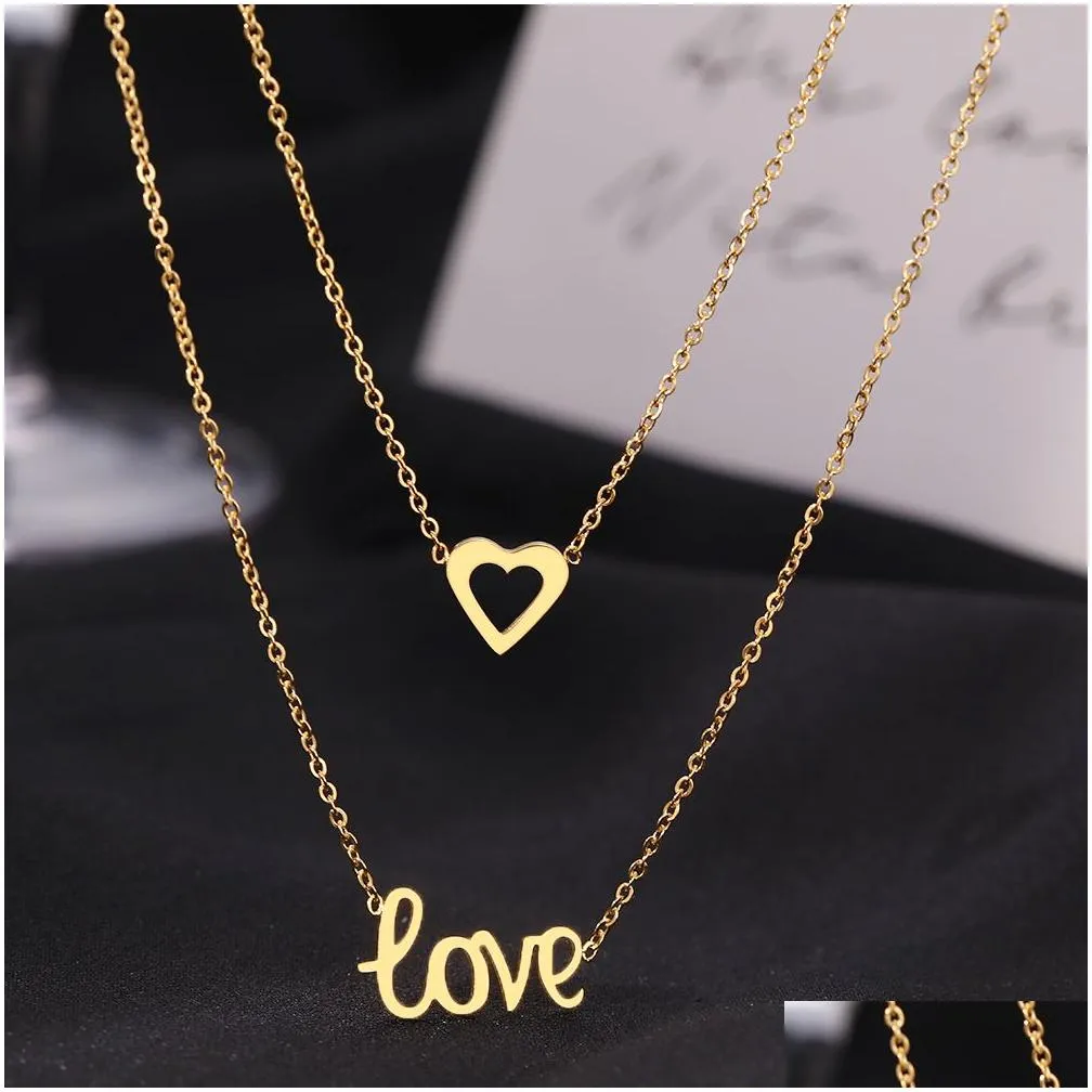Chains Stainless Steel Necklaces Romantic Heart Love Pendants Mtilayer Chain Choker Exquisite Necklace For Women Jewelry Drop Delivery Otlag