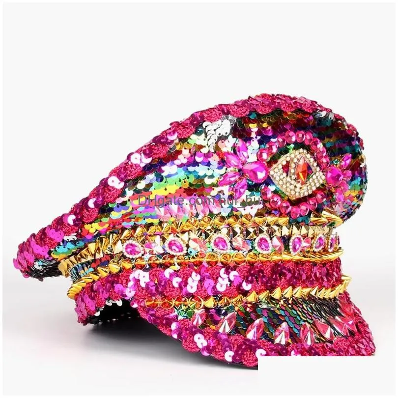 berets luxury women military hat sequin burning yacht week captain sergeant rhinestone rave festival bachelorette part hat