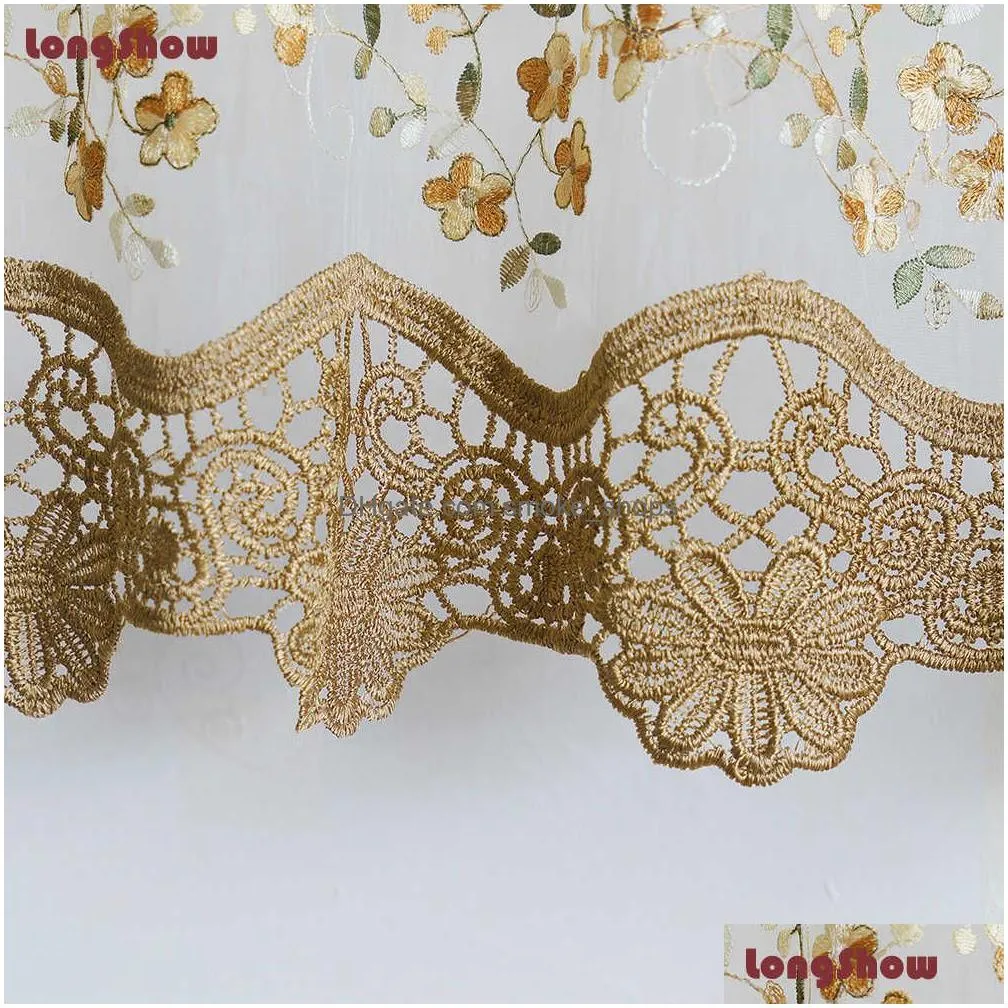 lovely romantic home decorative classic americanwork design embroidered door bay bleaching beige window kitchen curtain 210913