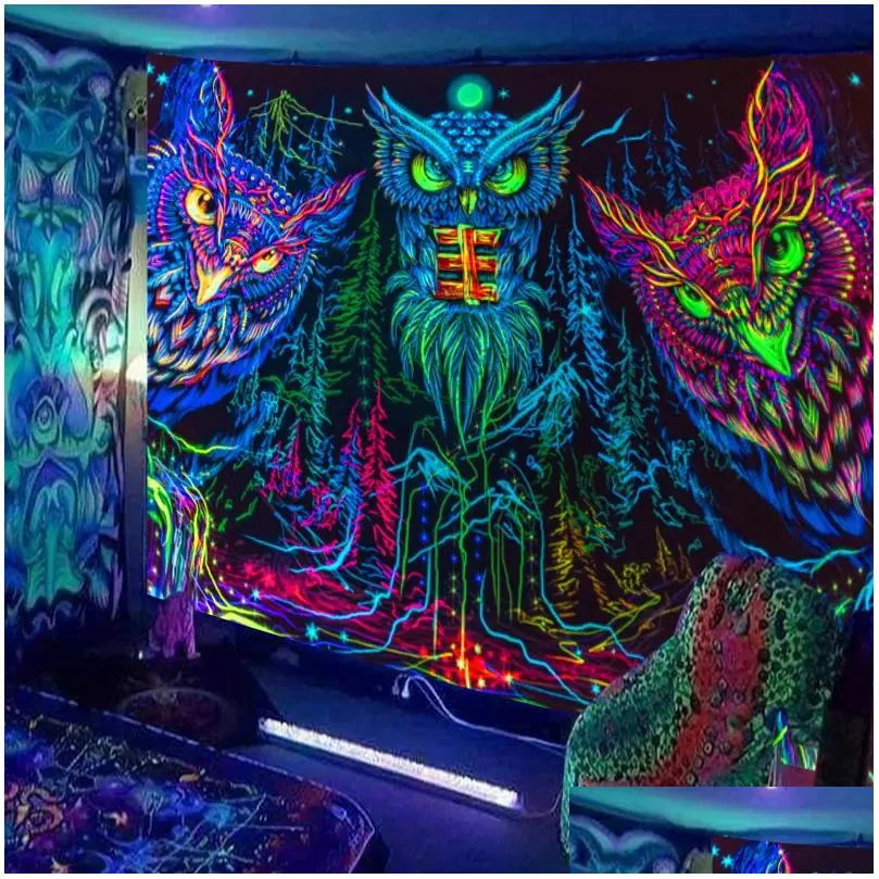 Tapestries escent Tapestry European and American Black Light Hanging Cloth Poster Home Decoration Background Psychedelic Trippy 230213