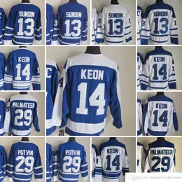 1980 Movie Vintage Hockey 13 Mats Sundin Jerseys CCM Embroidery 14 Dave Keon 29 Mike Palmateer 13 Mats Sundin Jersey White Blue Green