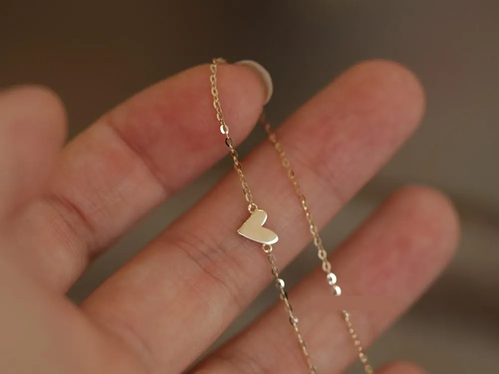 mini gradient small love anklet s925 silver electroplated 14k gold simple smooth heart-shaped lovely sterling silver