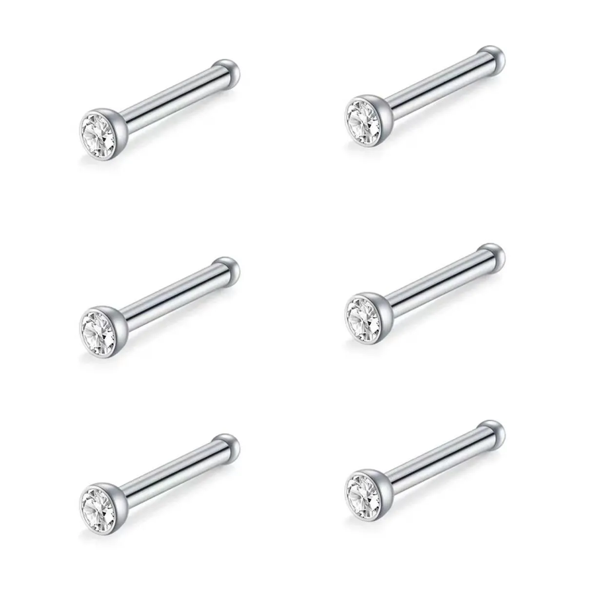 30pcs 316 stainless steel L rod, S rod, straight rod inlaid with 3mm rhinestone trend nose stud fashion men and women wear accessories
