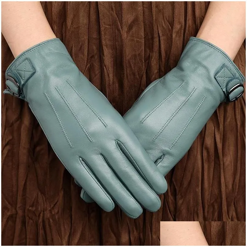 Five Fingers Gloves Real Leather Female High Quality Ladies Elegant Lambskin Autumn Winter Thermal Ped Lined Women Driving Drop Deliv Dhgve