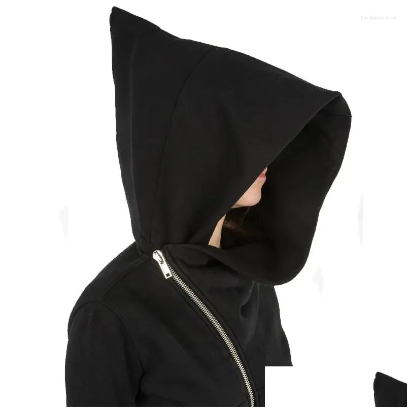 wizard hat oblique zipper punk rock hoodies hiphop streetwear gothic style diagonal zip up black cloak hoodie jacket for men women