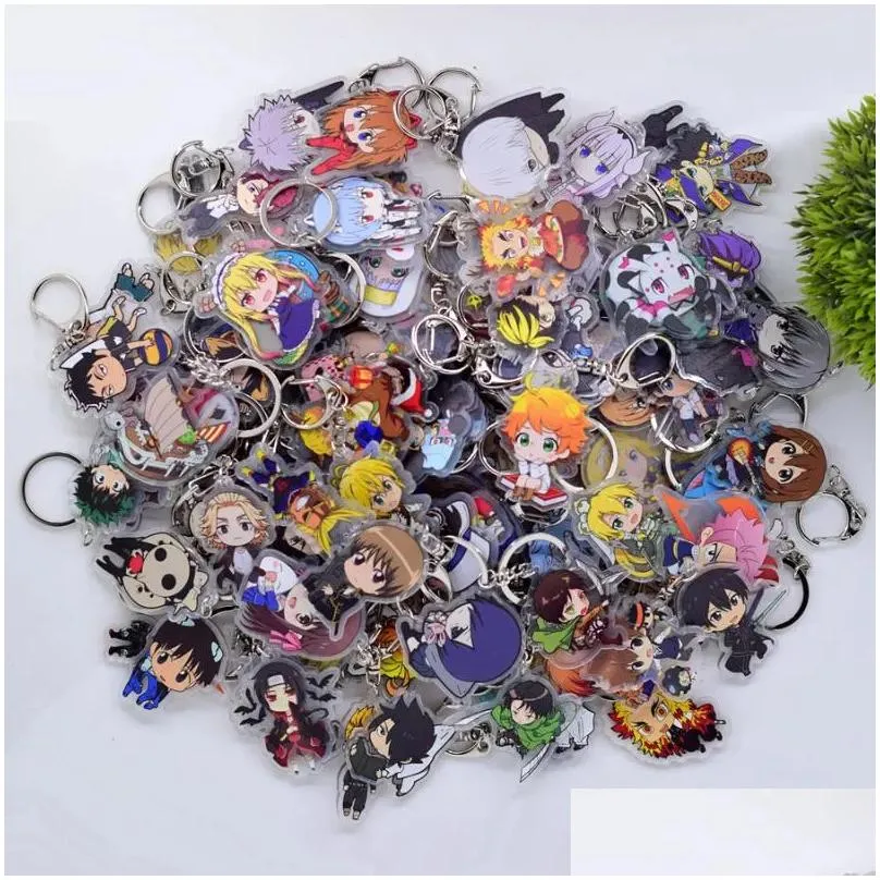 Keychains & Lanyards Keychains 100Pcs/Lot Hundreds Of Styles Acrylic Keychain Keyring High Quality Chibi Pendant Key Chain Accessorie Dhkah